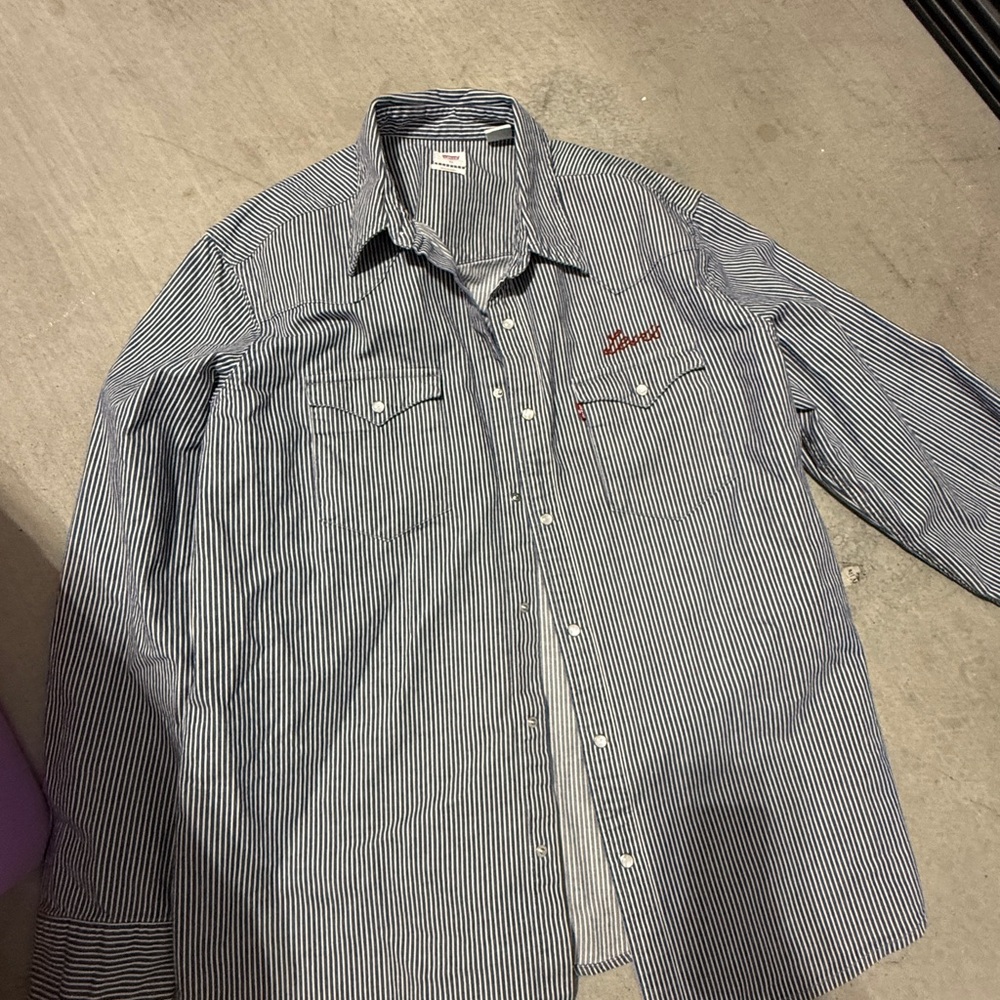 Levi’s Striped Blue and White Button-Up Shirt